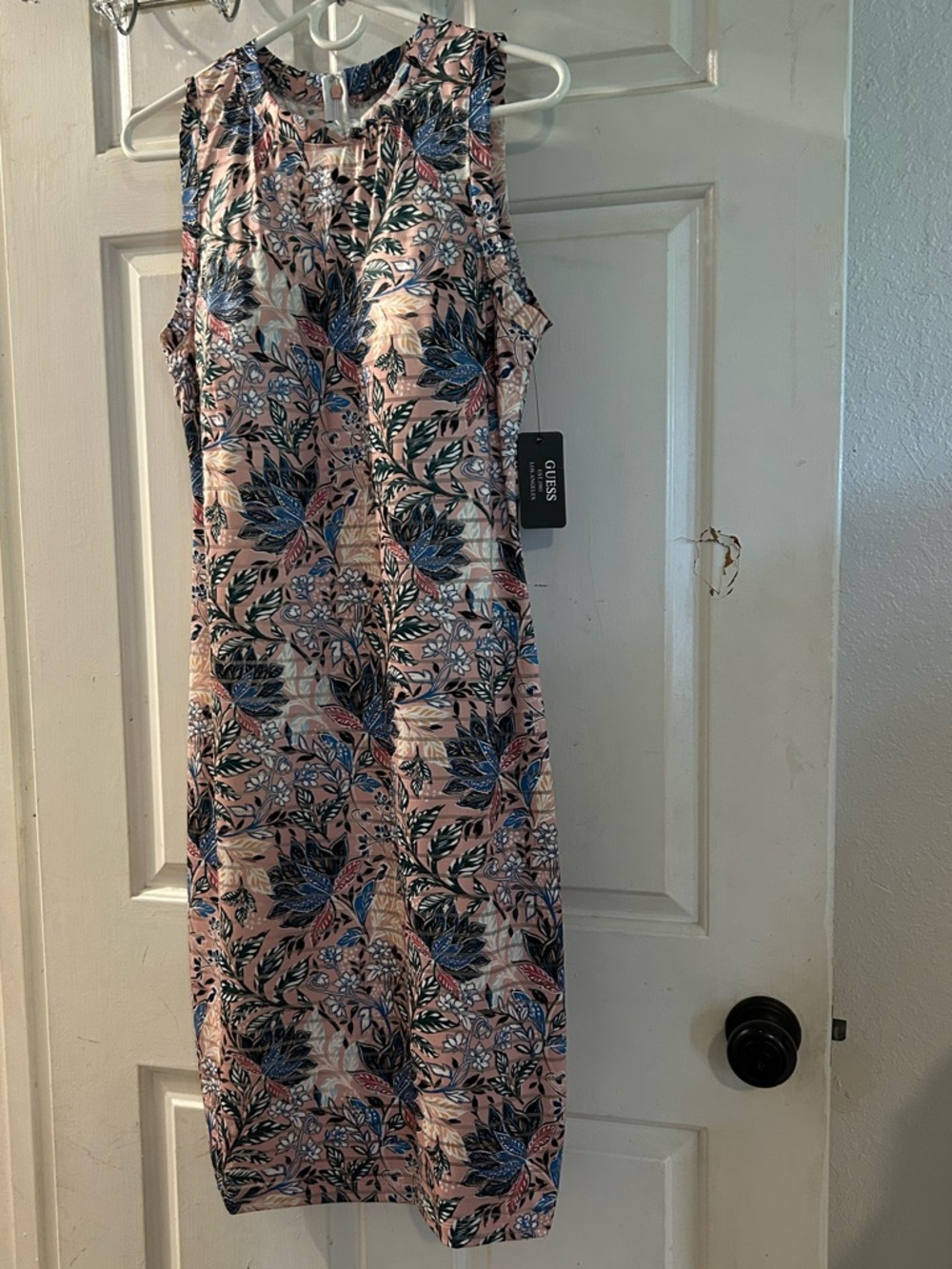 Guess Floral Sleeveless Shift Dress in Blush Pink and Navy
